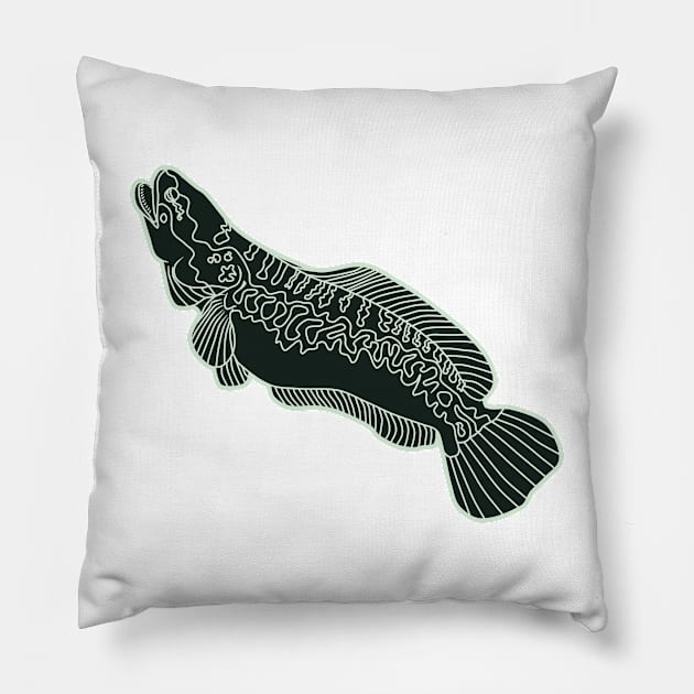 silhouette of a snakehead fish Pillow by bloomroge