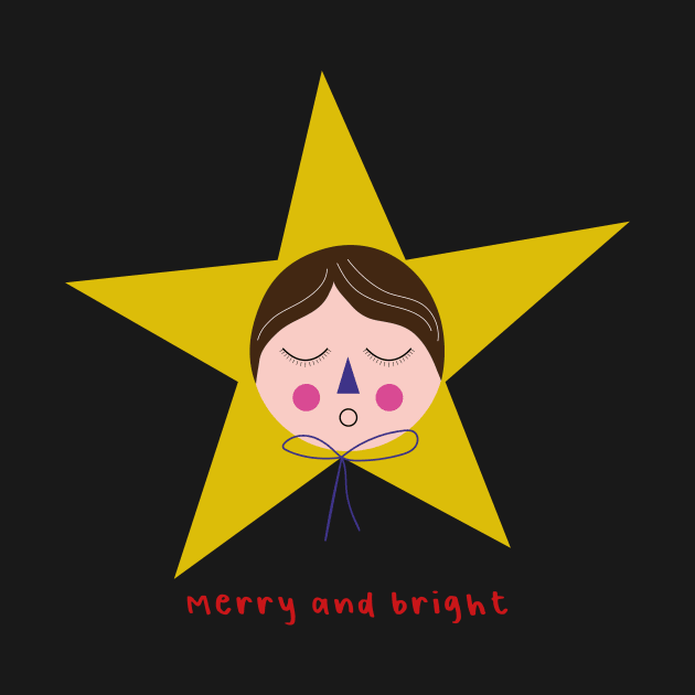 Cute Christmas star merry and bright happy holiday by sugarcloudlb-studio