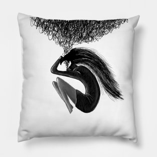 Disturbing  thoughts of a young girl digital art black and white graphics Pillow