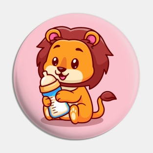 Cute Baby Lion Holding Milk Bottle Cartoon Pin