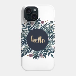 Hello flowers and branches - grey green and garnet Phone Case