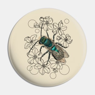Blue, Orchard, Mason Bee Doodle, white Pin