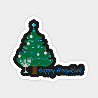 Happy Hanukkah Greeting with Hanukkah Tree and Menorah Magnet