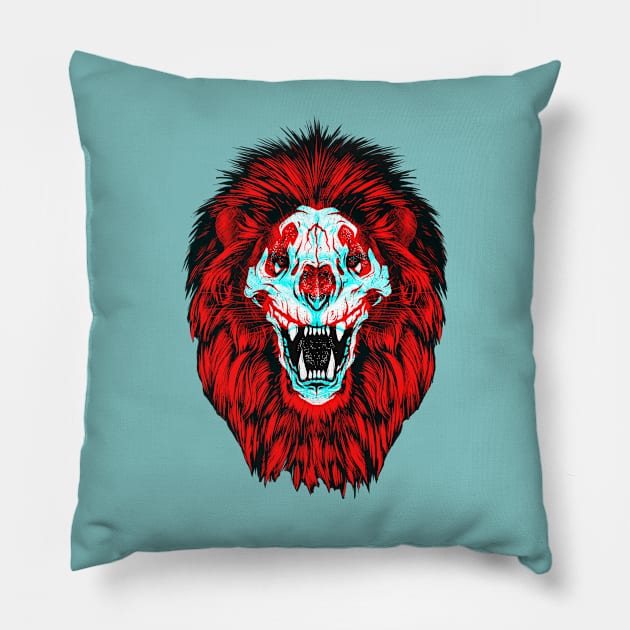 Lion Skull Interactive Red&Blue Filter T-Shirt #2 Pillow by RedAndBlue