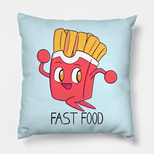 French fries running, funny design with phrase "Fast food" Pillow