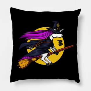 Unicorn Witch Riding Broom Pillow