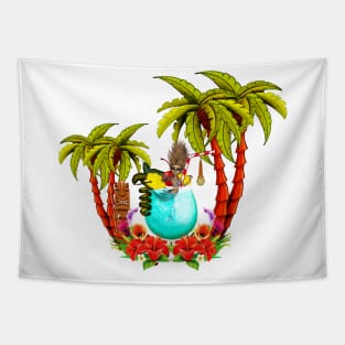 Little mermaid in a glass, tropical design Tapestry