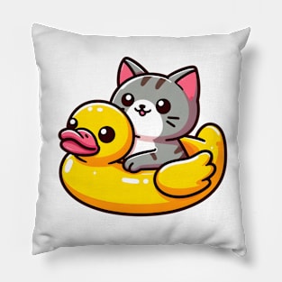 Cute cat in a duckling float - Pool Party Pillow