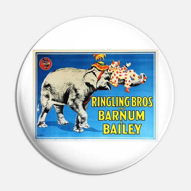 ELEPHANT CIRCUS SHOW by Ringling Bros and Barnum & Bailey Vintage Lithograph Poster Pin by vintageposters