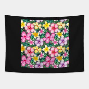 Tropical Flowers Hibiscus and Frangipani Pattern Colourful Tapestry