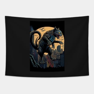 Giant Monster Cat attacking the city Tapestry