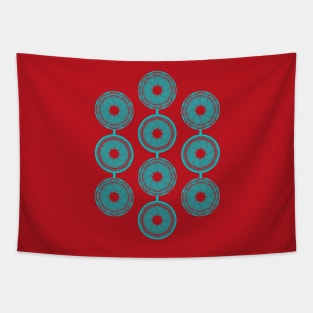 Turquoise and vermilion flower Tapestry