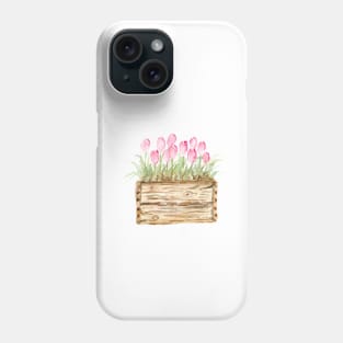 Wooden crate with tulips Phone Case