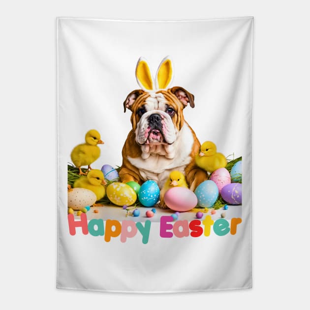 Happy Easter English Bulldog Bunny Tapestry by Doodle and Things