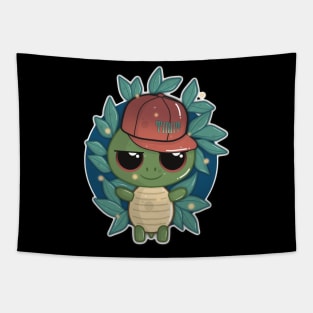 Little Cute Turtle with a SnapBack Hat Tapestry