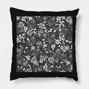 Black and white watercolor leaves and branches Pillow