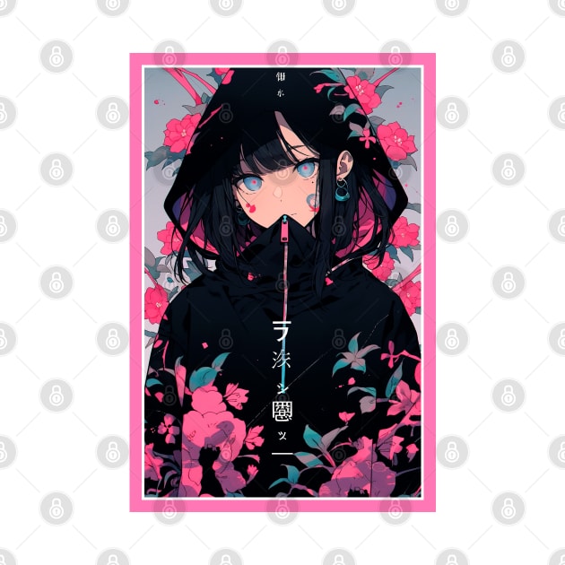 Aesthetic Anime Girl Pink Black | Quality Aesthetic Anime Design | Premium Chibi Manga Anime Art by AlNoah