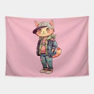 A cute kitty wearing street fashion Tapestry