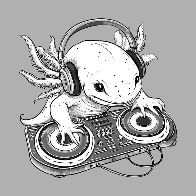 Tiny DJ Axolotl - Awesome Salamander Amphibian by TeeTopiaNovelty