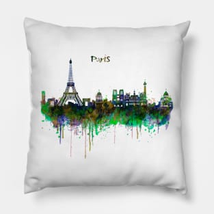 Paris Skyline watercolor Pillow