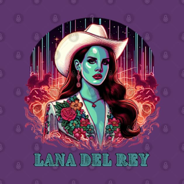 Neon Cowgirl Dreams: Lana Del Rey in Psychedelic Desert Nights w/ Lettering by Tiger Mountain Design Co.