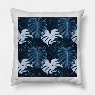 Monstera Pattern - Navy Blue Pillow