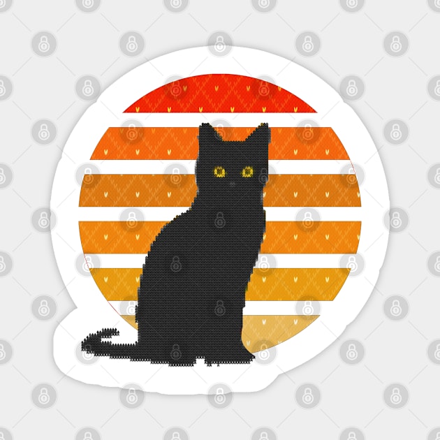 Black Cat Retro Sunset Magnet by MidnightSky07