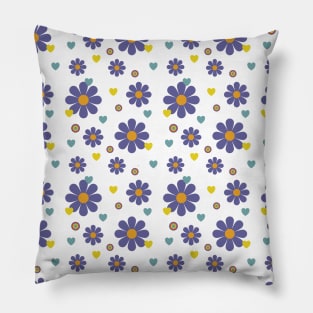 1970s Purple Flower Power Hippie Pattern Pillow