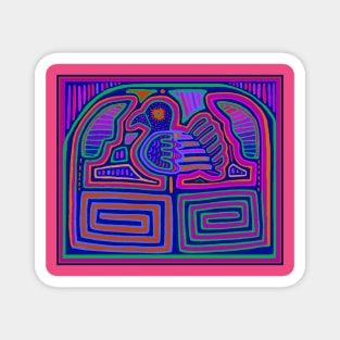 Pajaro in Maze - Panama Mola - Pink Violet Red Magnet