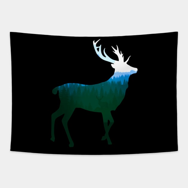 Stag Deer Buck King of the Forest - Green Tapestry by ballhard