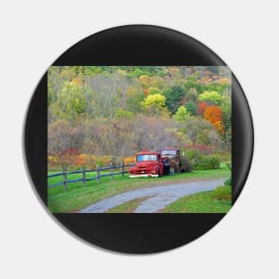 Bethel Vermont VT Old Rusted Trucks New England Foliage Aurumn Trees Pin