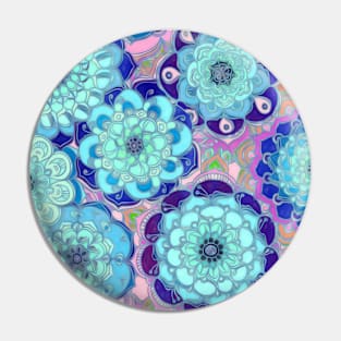 Radiant Cyan & Purple Stained Glass Floral Mandalas Pin