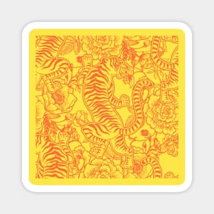 Chinese Tiger Vintage Pattern Sunshine Yellow with Orange - Retro Hong Kong Print Magnet