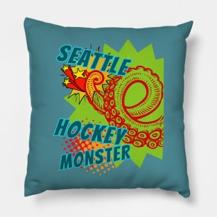 Seattle Hockey Monster! Get KRAK 'EN!  Retro Pop Art Hockey Style Pillow