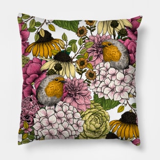 Robins in the garden 5 Pillow