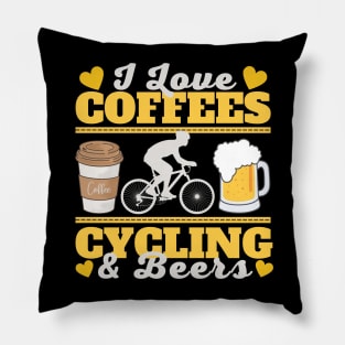 I Love Coffees, Cycling and Beers Pillow