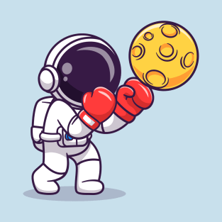 Cute Astronaut Boxing Moon Cartoon T-Shirt