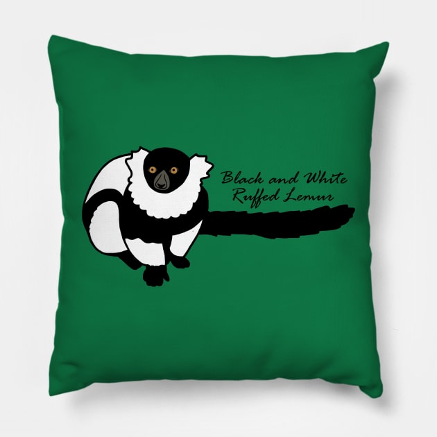 Kizzy B&W Ruffed Lemur w/ Common Name Pillow by wildlifeandlove