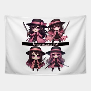 Chibi Samurai Girl Forever Black n Pink Tapestry