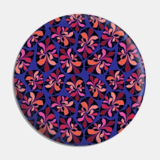 African inspired abstract leaves. Orange, pink, coral, red, peach and black leaves on a vivid blue background. Pin