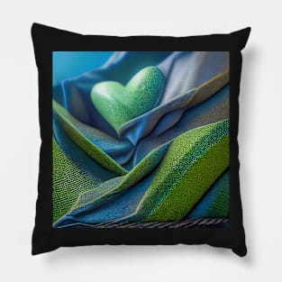 suede textured pattern, green heart Pillow