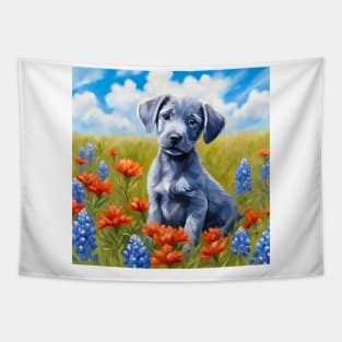 Blue Lacy Puppy in Texas Wildflower Field Tapestry