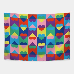 Color Blocking Hearts Trendy Modern Tapestry