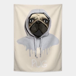 Pug, pug face and hooded sweatshirt, pug lovers, gift for pug lovers Tapestry