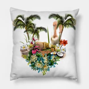 Wonderful pelican with flowers, tropical design Pillow