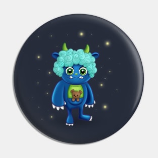 Friendly Blue Monster with Teddy Bear Pin