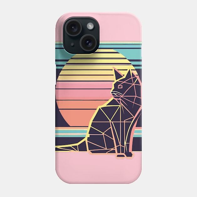 Vintage 80s Geometric Cat with Sunset Phone Case by Jabir