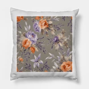 French roses in grey, lavender and orange Pillow