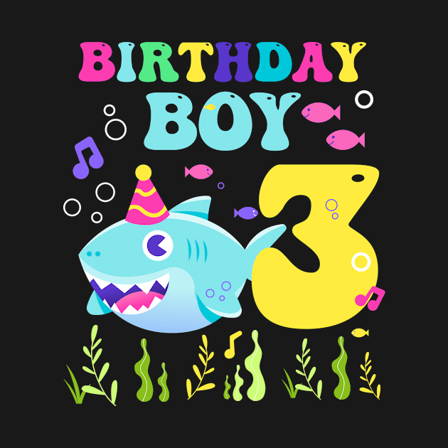 3rd Birthday Boy Shark Funny B-day Gift For Kids Tollders by ttao4164