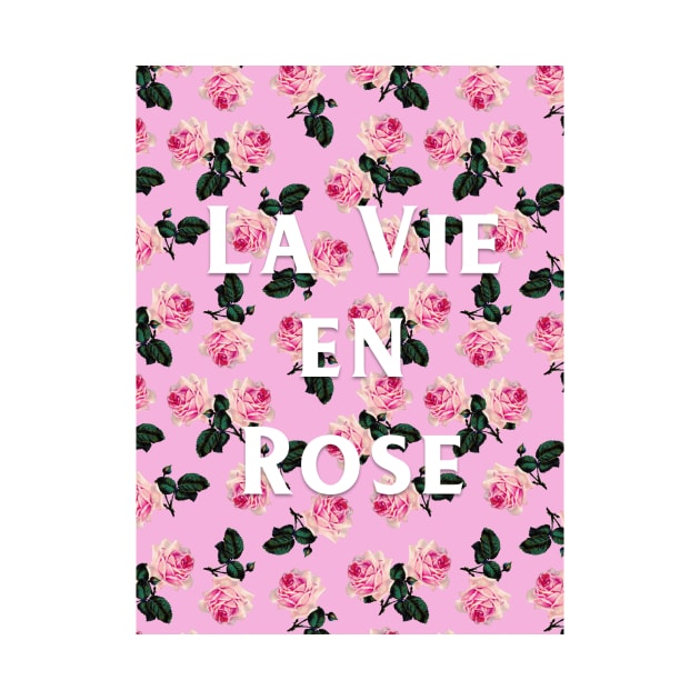 La Vie En Rose - scattered pink vintage roses on pink by bettyretro